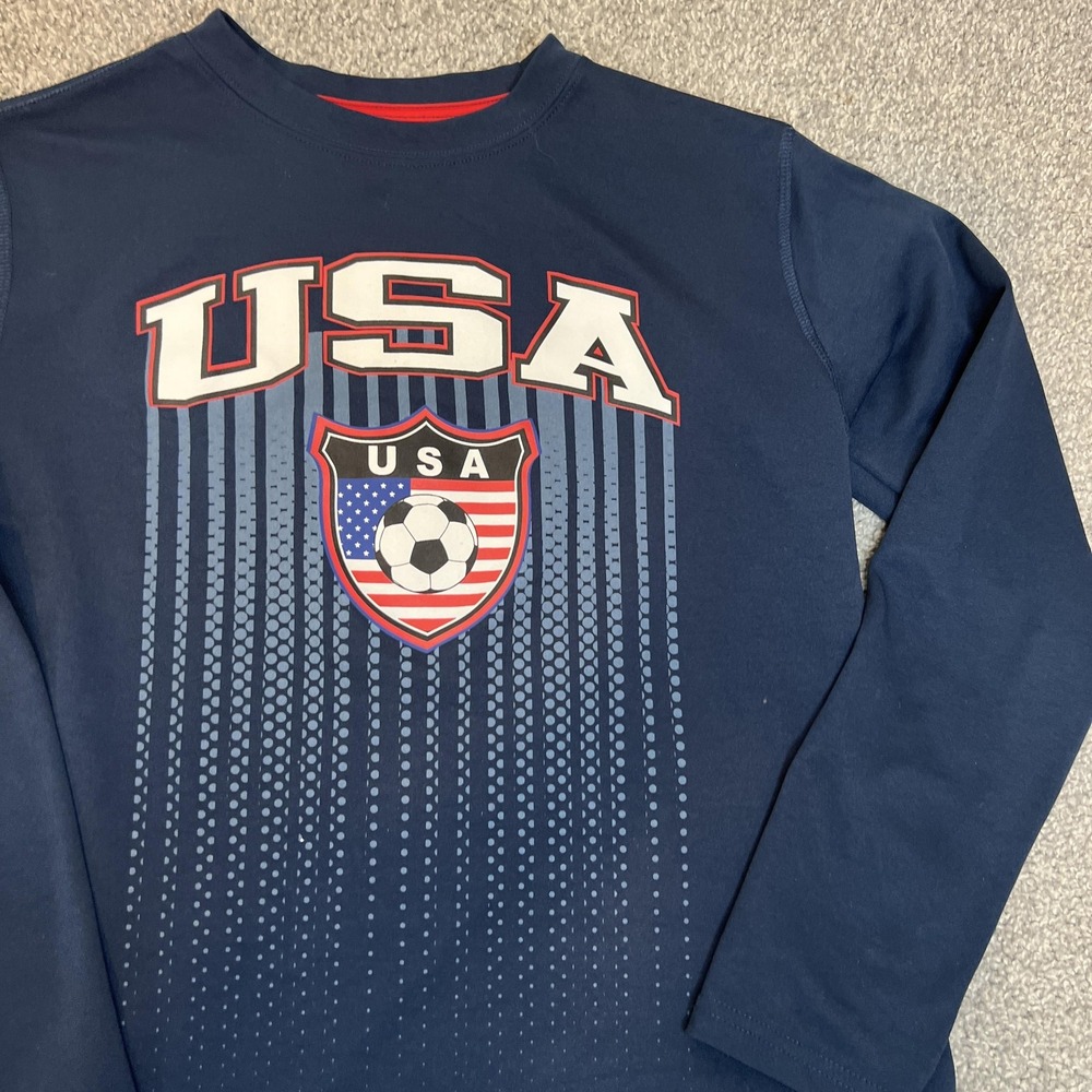 USA Soccer Shirt Boys‎ Extra Large Navy Blue Long Sleeve Graphic Crewneck - Picture 3 of 11
